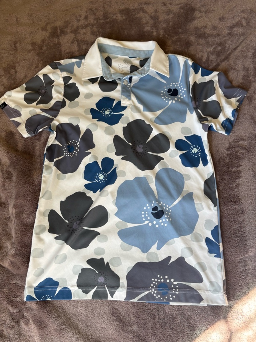 Swannies Mellblom Floral Print Golf Polo Short Sleeve Shirt Youth L 14-16
